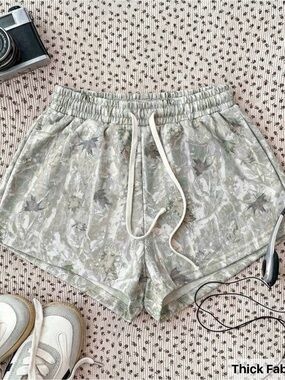 SHEIN Light Sage Camo Drawstring Athletic Shorts